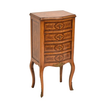 Lot 785 - 20th century French serpentine fronted marquetry pedestal chest of four drawers
