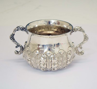 Lot 253 - George V silver porringer with twin bird handles in the Queen Anne manner