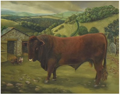 Lot 709 - Jenny Danby (Contemporary) - Oil on canvas - Study of a bull