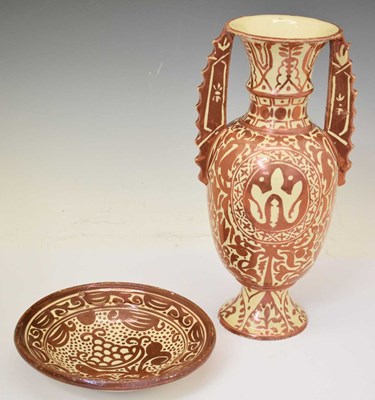 Lot 611 - Hispano-Moresque pink lustre vase, etc