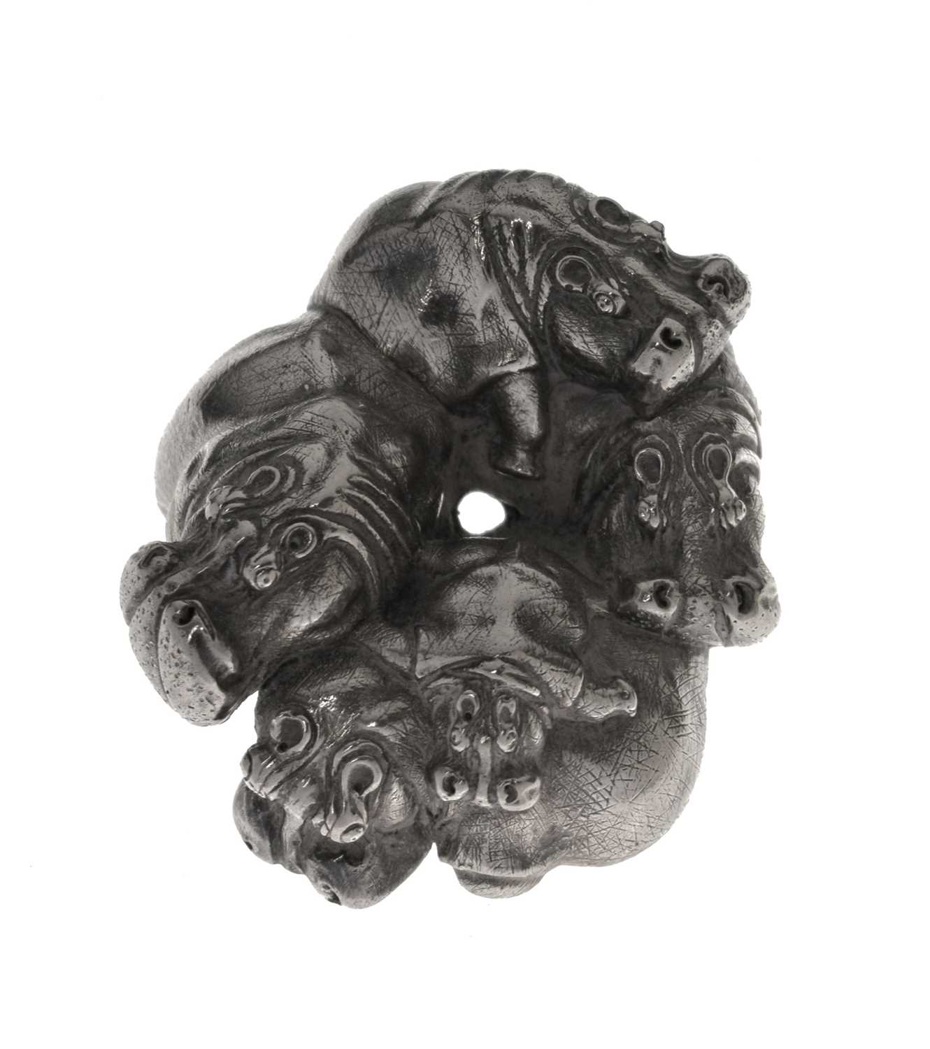Lot Patrick Mavros cast silver hippopotamus group 'Hippo Happy Days in Silver'