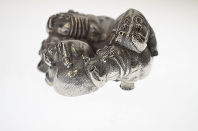 Lot Patrick Mavros cast silver hippopotamus group 'Hippo Happy Days in Silver'