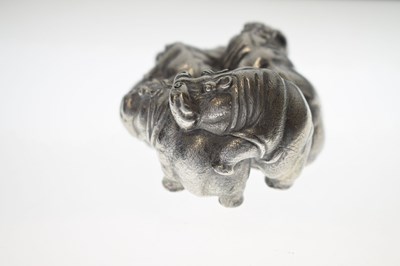 Lot Patrick Mavros cast silver hippopotamus group 'Hippo Happy Days in Silver'