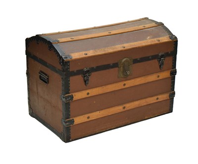 Lot 423 - 19th century pine and metal-bound dome top trunk