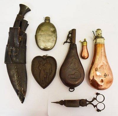 Lot 471 - 19th century copper powder flask by G & J.W. Hawksley, Sheffield