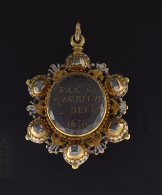 Lot 31 - Cromwellian Interest - Double-sided diamond enamelled portrait miniature pendant