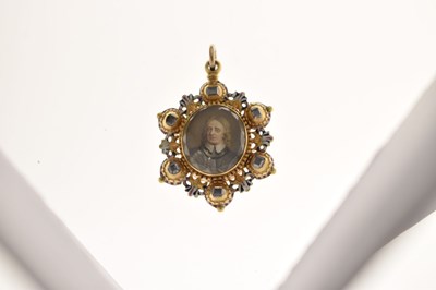 Lot 31 - Cromwellian Interest - Double-sided diamond enamelled portrait miniature pendant