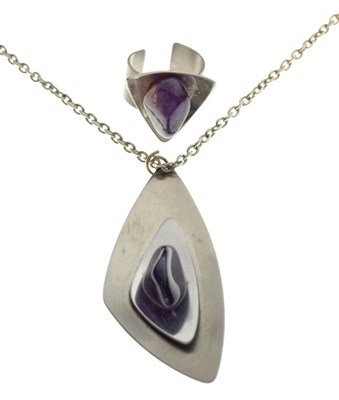 Lot 50 - 1970's Modernist and stainless steel pendant and ring