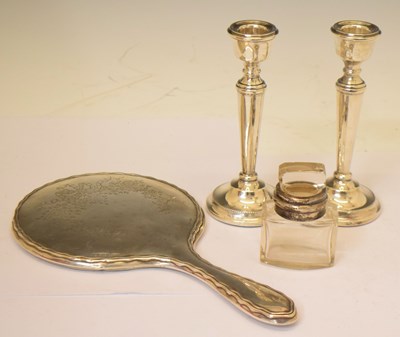Lot 232 - Pair of Elizabeth II silver candlesticks, etc