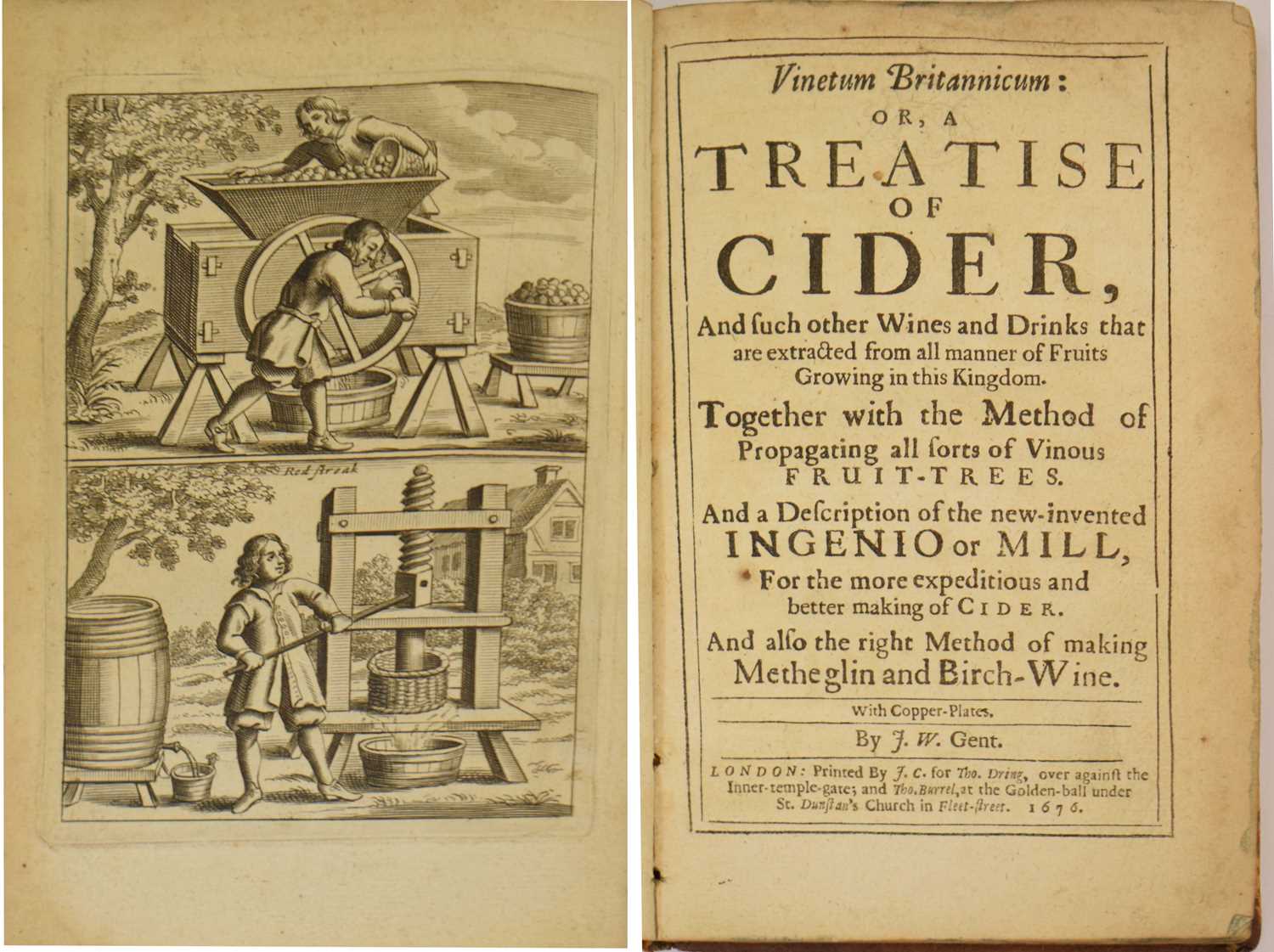 Lot J.W. Gent [John Worlidge], 'Vinetum Britannicu; or, a Treatise of Cider, first edition, 1676