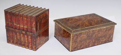 Lot 396 - Huntely & Palmers 'books' biscuit tin plus simulated burrwood tin