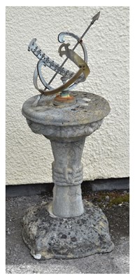 Lot 820 - Composition stone and metal garden sundial