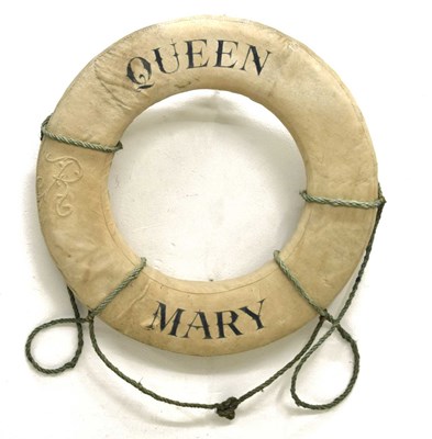 Lot 425 - Vintage life ring, of typical form with cotton cover painted 'QUEEN MARY'