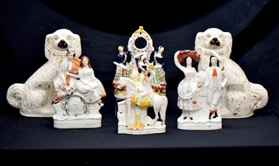 Lot 573 - Collection of Staffordshire pottery flatback figures etc