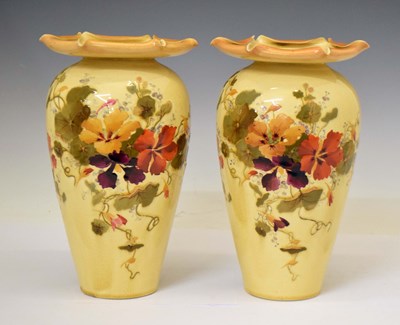 Lot 571 - Pair of late 19th century 'Capucine Faience' vases