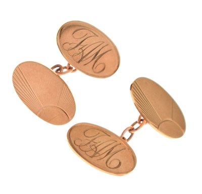 Lot 171 - Pair of 9ct gold cufflinks of oval form