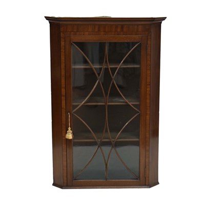 Lot 585 - George III style inlaid mahogany astragal glazed corner cabinet