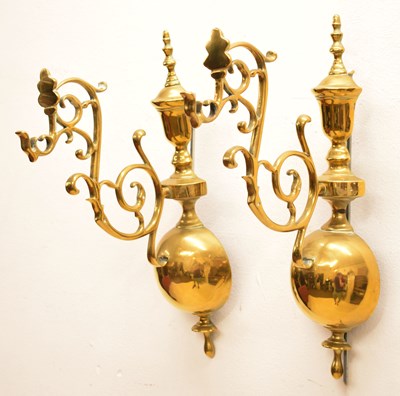 Lot 296 - Pair of late 19th century Dutch-style brass wall sconces