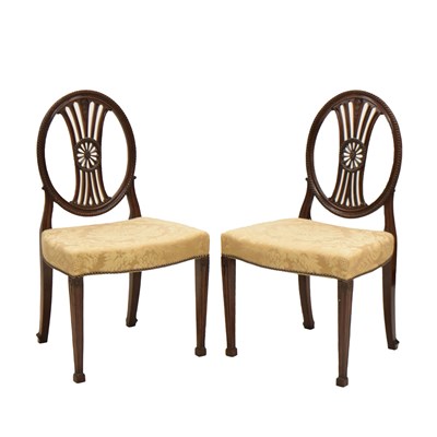 Lot 612 - Pair of 19th century Sheraton-style dining chairs with oval back