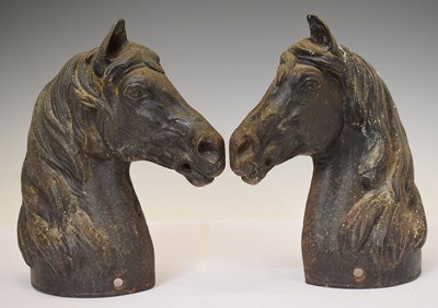 Lot 293 - Pair of cast iron half horse head wall mounts