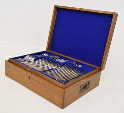 Lot 246 - George V oak-cased canteen of silver plated Old English pattern flatware