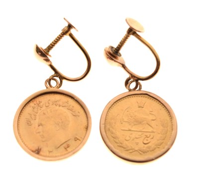 Lot 77 - Pair of gold Iranian earrings