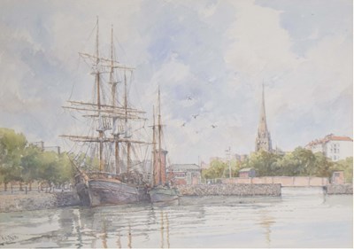 Lot 464 - Anthony V. Pace ('Bristol Savages', b. 1939) - Watercolour - Bristol Harbour and St. Mary Redcliffe