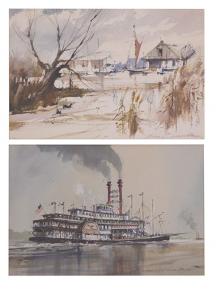 Lot 468 - Brian Lancaster (1931-2005) - Watercolour - Paddle Steamer on the Mississippi