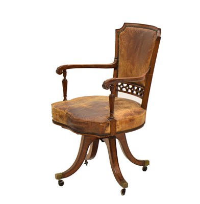 Lot 584 - Edwardian inlaid mahogany and satinwood desk chair