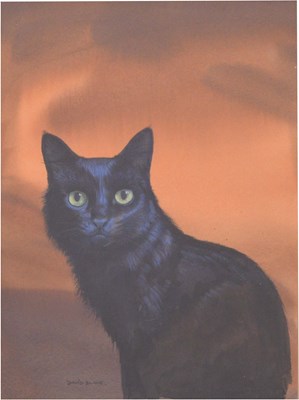 Lot 458 - David Blake (1904 Arts, formerly Bristol Savages) - Watercolour heightened with white - Study of a black cat