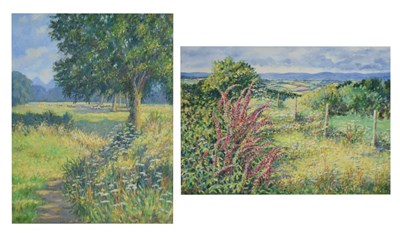 Lot 472 - Shirley Creedy (Devon, Modern) - Oil on board - Two landscapes