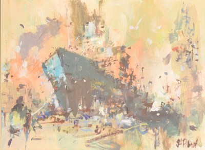 Lot 705 - John F. Palmer (Bristol Savages / 1904 Arts) 1939-2021 - Acrylic - Sailing vessel in dock