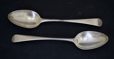 Lot 111 - Pair of George III silver Old English pattern tablespoons