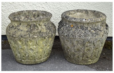 Lot 824 - Pair of composition stone garden urns / planters
