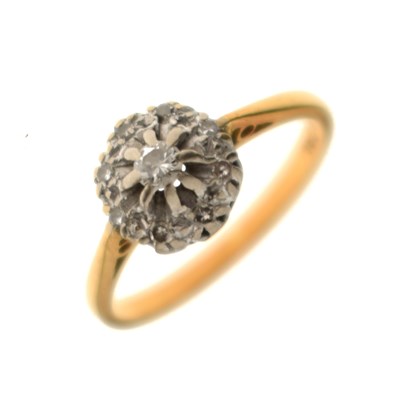 Lot 7 - Illusion set diamond cluster yellow metal ring