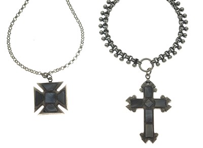 Lot 33 - Victorian-style agate cross pendant with book chain necklace, and a Maltese cross pendant necklace (2)