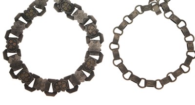 Lot 34 - Victorian Aesthetic style white metal bookchain necklace, plus another similar