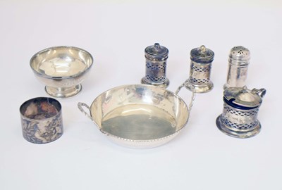 Lot 91 - George VI silver two-handled shallow bowl, assorted silver condiments, etc