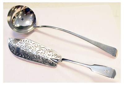 Lot 128 - Victorian silver fish slice and George III silver ladle