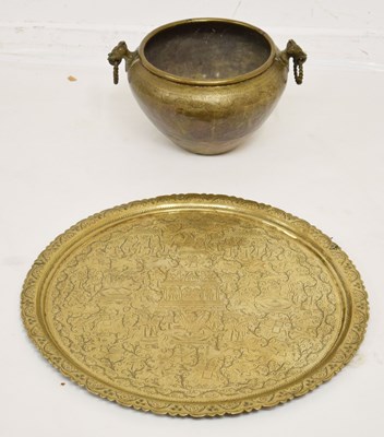 Lot 411 - Indian engraved brass tray and two handled pot