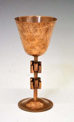 Lot 496 - 20th century modernist copper goblet with planished finish
