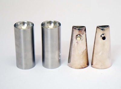Lot 501 - Hans Hansen salt and pepper, and an Arne Jacobsen Cylinda Line stainless steel salt and pepper pots