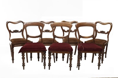 Lot 771 - Set of four Victorian mahogany kidney back dining chairs, and three similar buckle back chairs