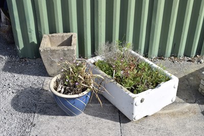 Lot 832 - White glazed Belfast sink, and two garden planters