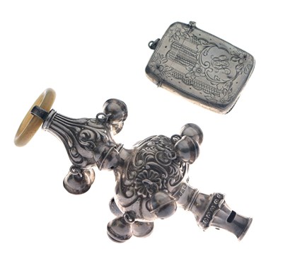 Lot 95 - Edward VII silver child's rattle together with a George V silver vesta case