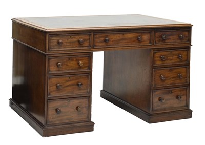 Lot 546 - Late Victorian or Edwardian mahogany twin pedestal desk
