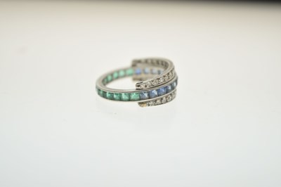 Lot Art Deco diamond, sapphire and emerald 'day and night' eternity ring