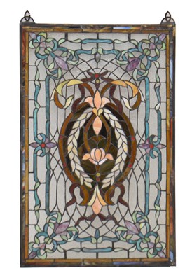 Lot 254 - Early 20th century stained and leaded glass panel