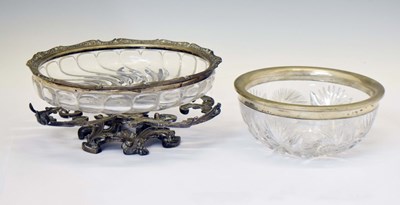 Lot 345 - Early 20th century 800 standard white metal rimmed cut glass bowl, etc
