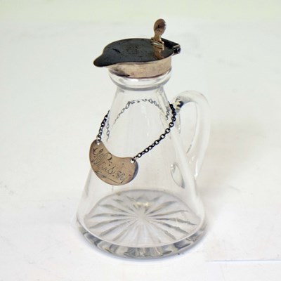 Lot 102 - George V silver mounted cut glass whisky noggin and 'Whisky' decanter label